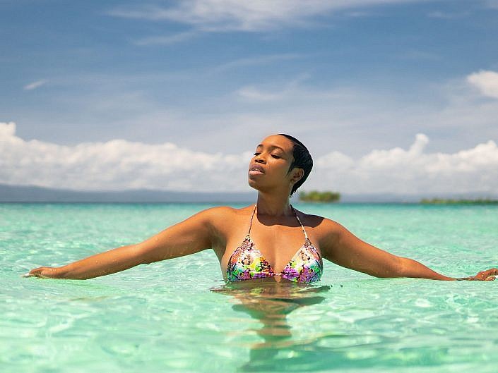 Ianthia enjoying the beach in Guna Yala, San Blas Islands Panama